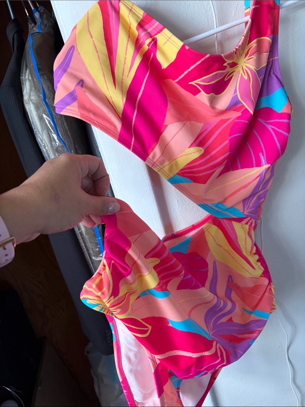 Cupshe Pink Multi Floral Cutout One-Piece Swimsuit